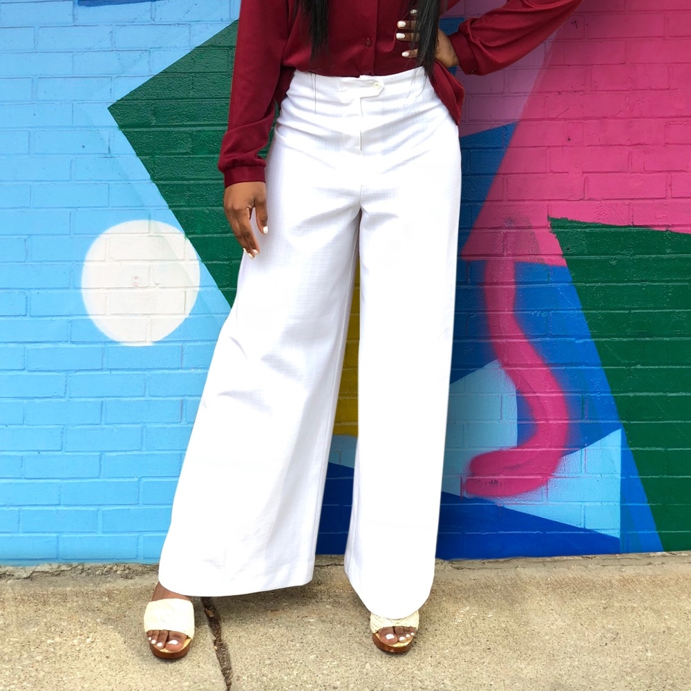 Vintage 1970's High Waisted White Flare Pants